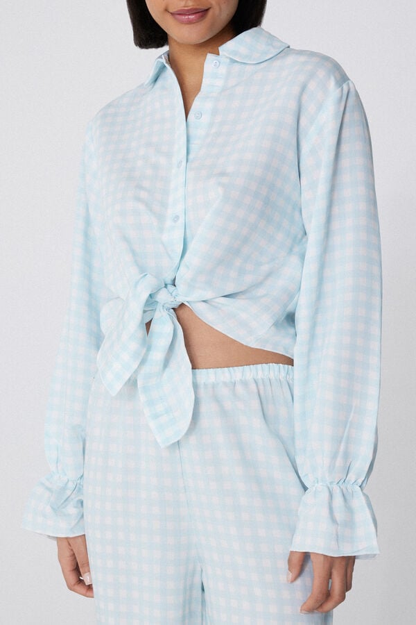Tezenis Pijama Largo Abierto de Tela con Volante Outlet online