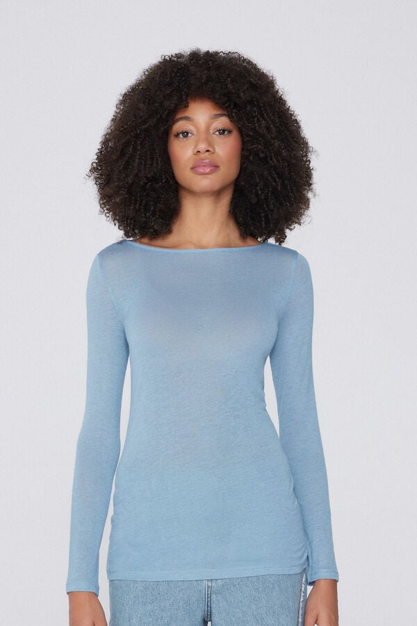 Tezenis Camiseta con Cuello de Barco de Viscosa y Lana Merino