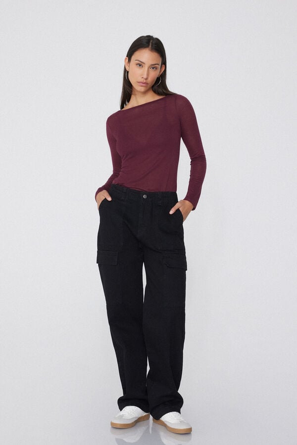 Tezenis Camiseta con Cuello de Barco de Viscosa y Lana Merino Tienda de fábrica