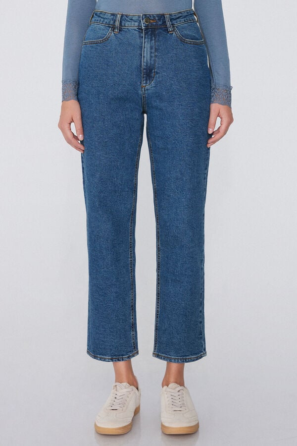 Tezenis Vaqueros de Talle Alto Denim Rectos con Bolsillos