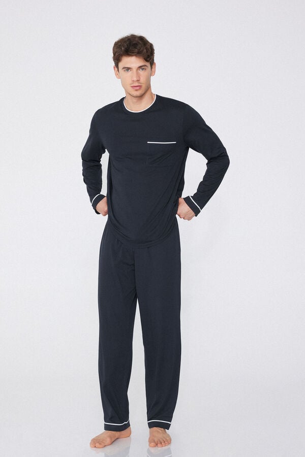 Tezenis Pijama Largo de Algodón con Ribetes para Hombre Envío gratis