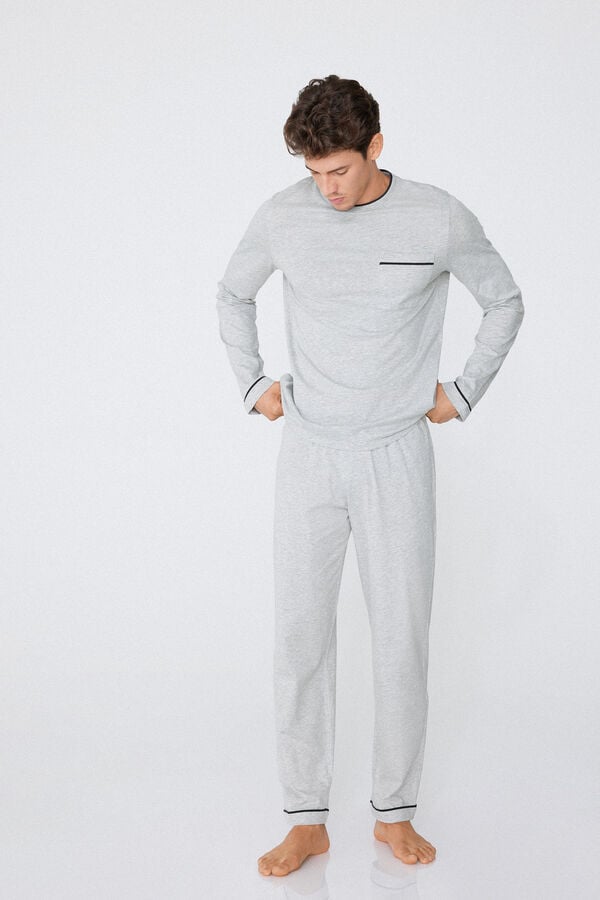 Tezenis Pijama Largo de Algodón con Ribetes para Hombre Oferta especial