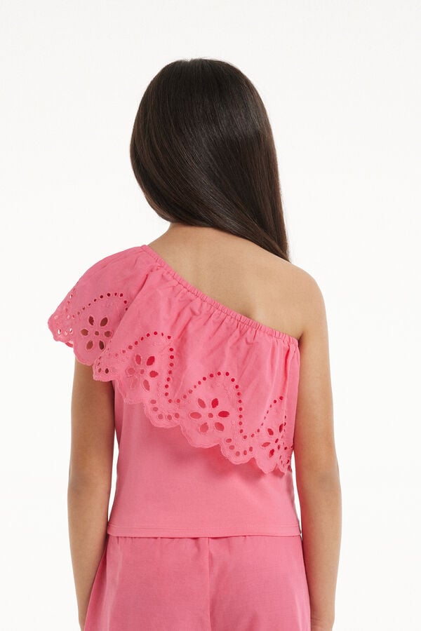 Tezenis Top de Hombro Descubierto de Algodón con Volante Sangallo Ofertas de temporada