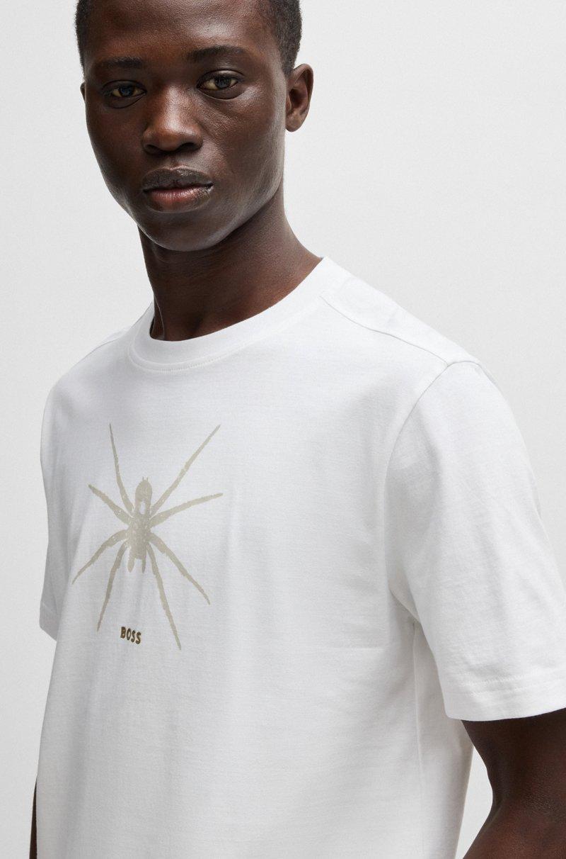 Hugo Boss Camiseta de algodón con cuello redondo y estampado de temporada Ofertas de temporada