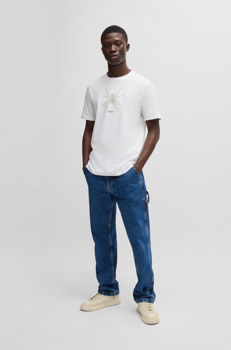 Hugo Boss Camiseta de algodón con cuello redondo y estampado de temporada Ofertas de temporada