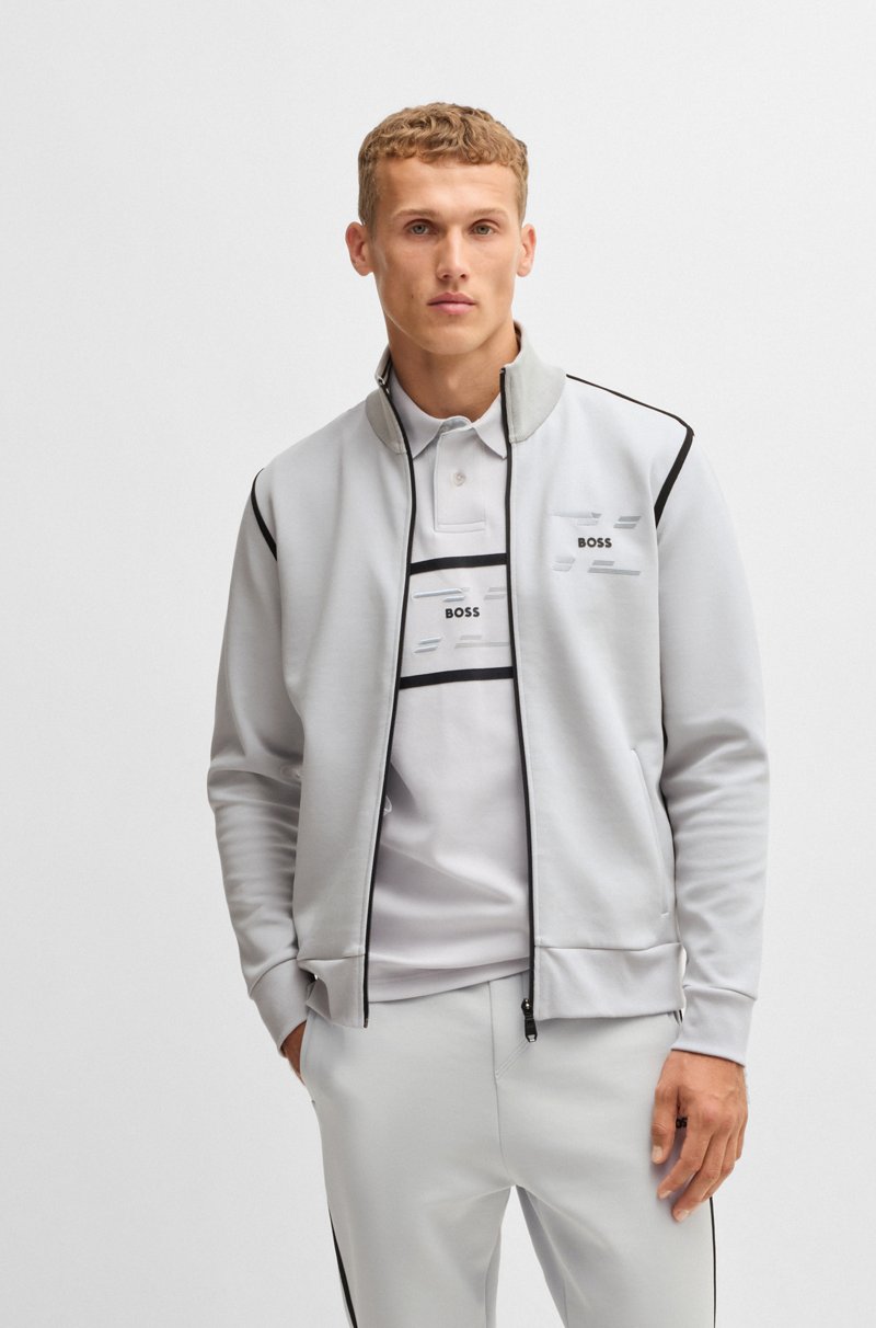 Hugo Boss Sudadera de algodón con cremallera y logo de diseño