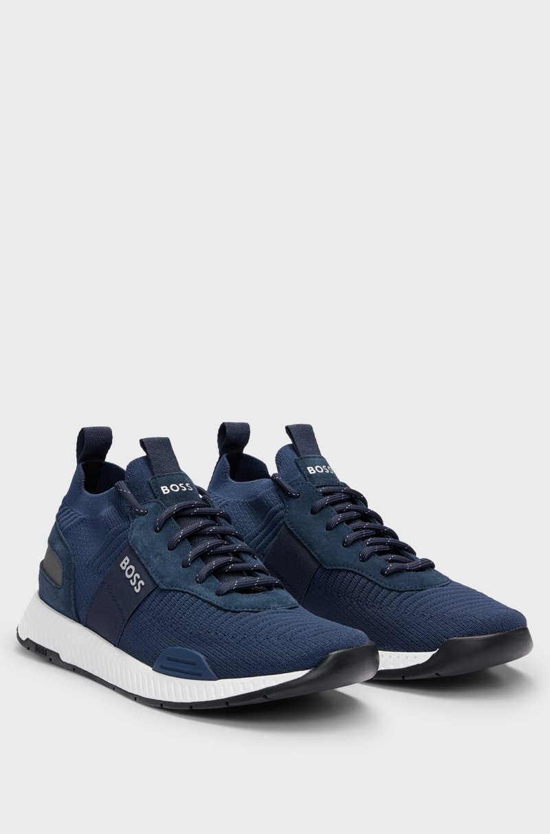 Hugo Boss Deportivas de punto con detalles de la marca y ribetes de ante