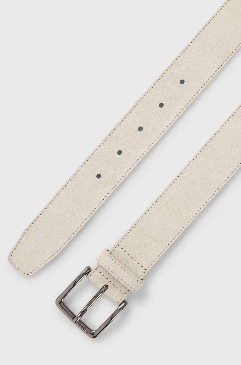 Hugo Boss Cinturón de ante con hebilla de bronce industrial con logo grabado Tienda de fábrica