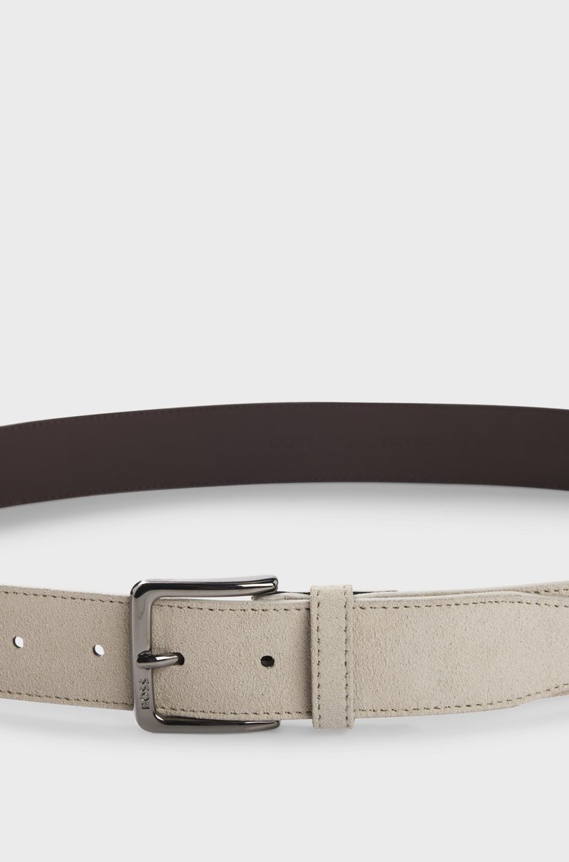 Hugo Boss Cinturón de ante con hebilla de bronce industrial con logo grabado Tienda de fábrica