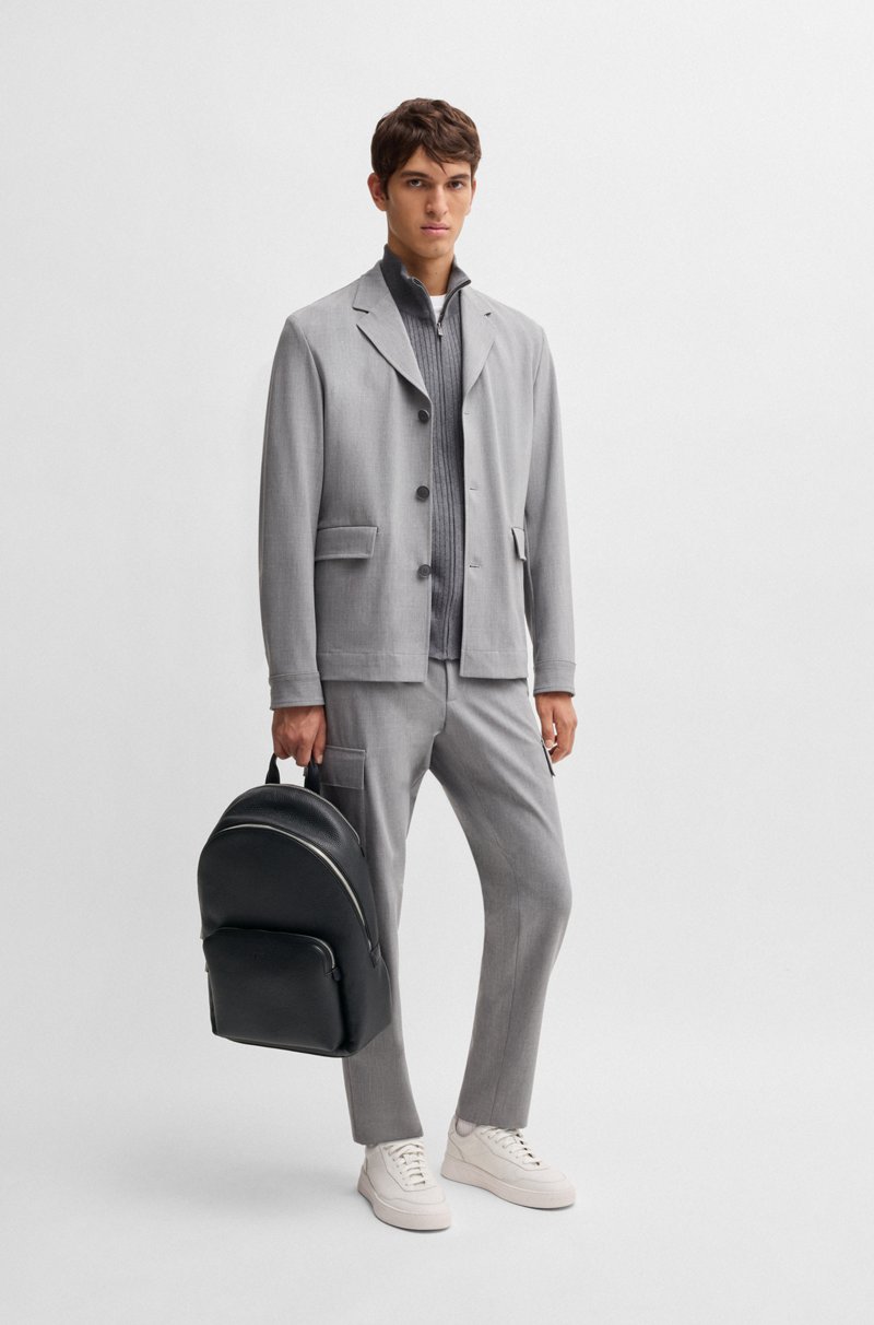Hugo Boss Mochila de piel italiana granulada con compartimento para dispositivos Ahorra y exporta