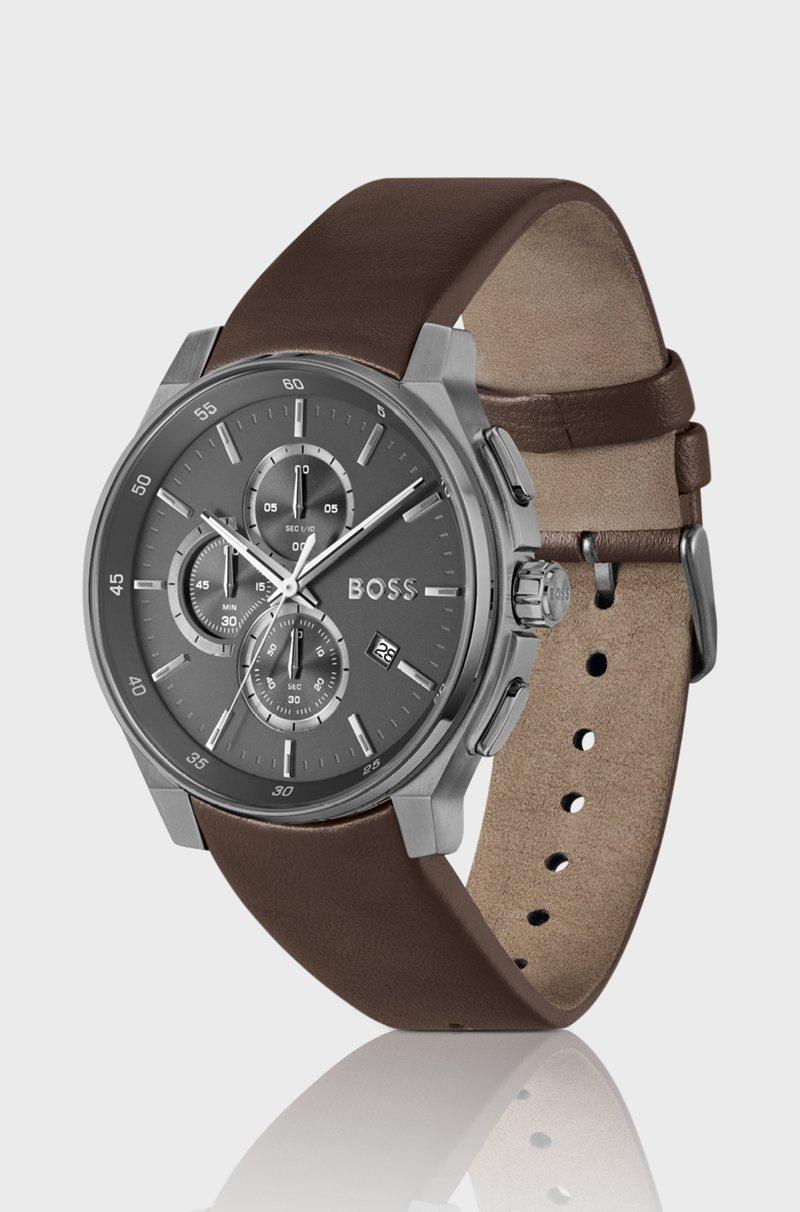 Hugo Boss Cronógrafo chapado en gris con correa de piel Última moda