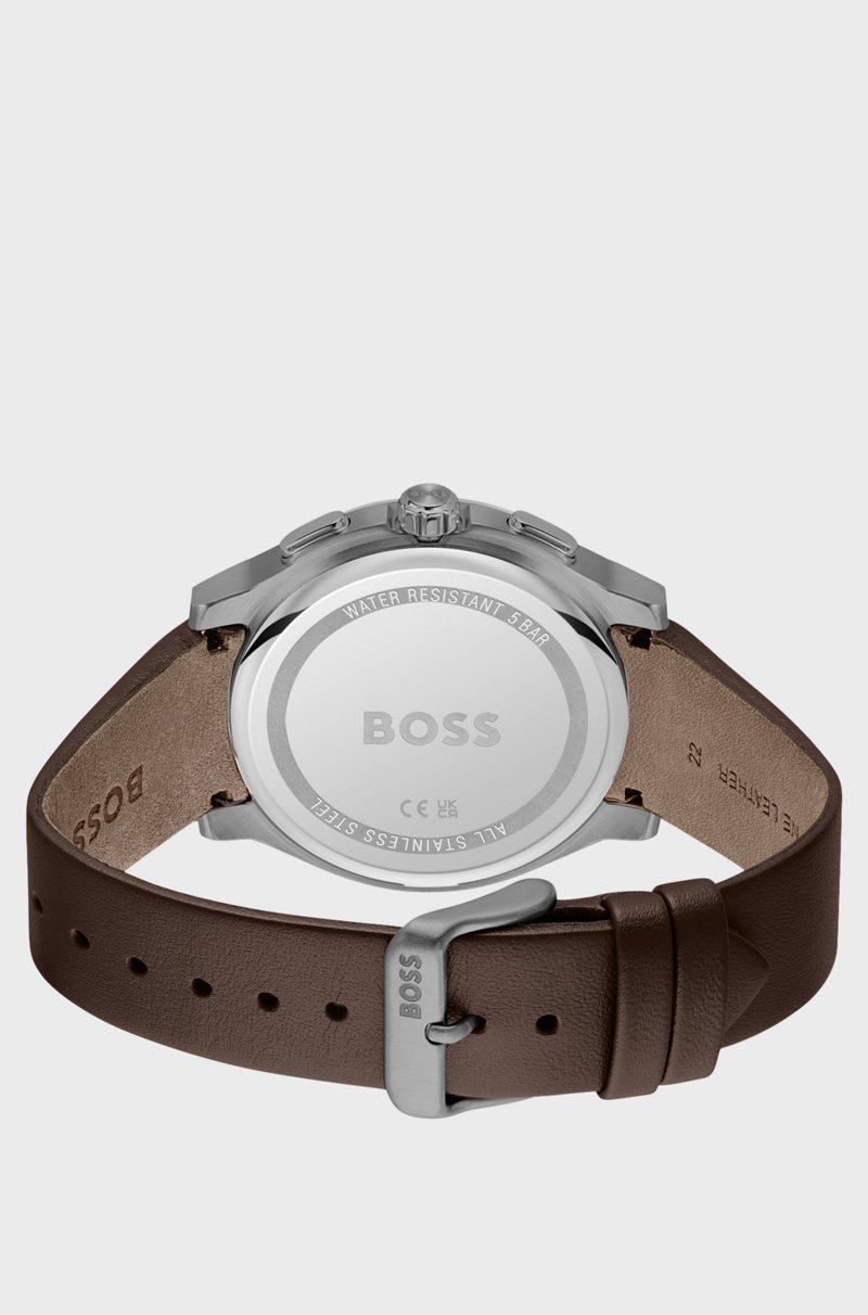 Hugo Boss Cronógrafo chapado en gris con correa de piel Última moda