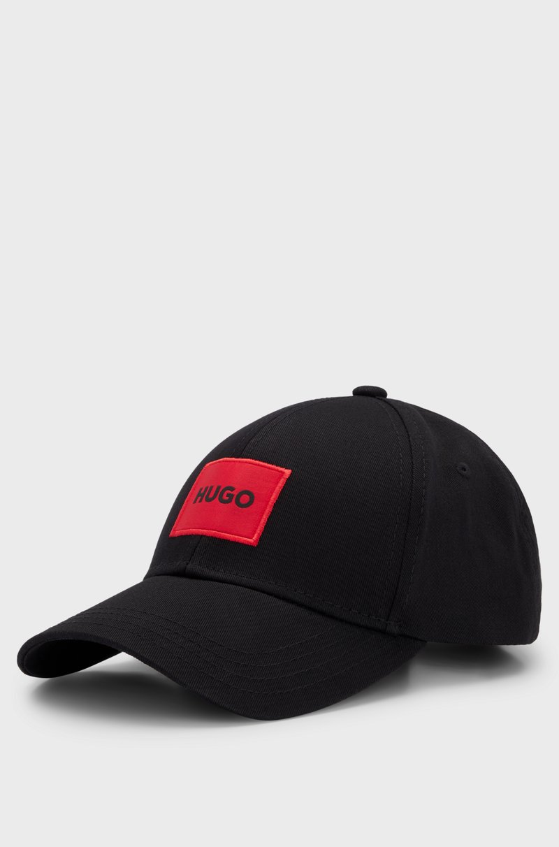 Hugo Boss Gorra de sarga de algodón con etiqueta con logo roja