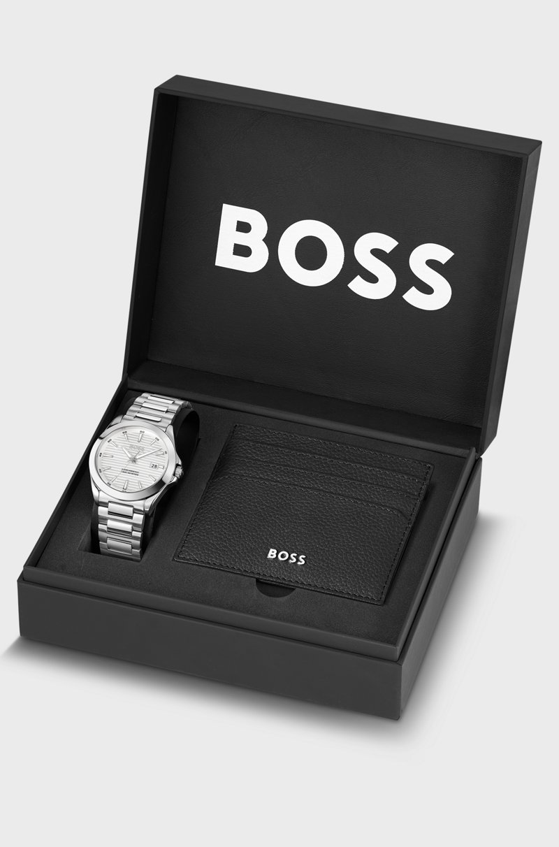 Hugo Boss Set de regalo de reloj con esfera con textura y tarjetero de piel Ofertas