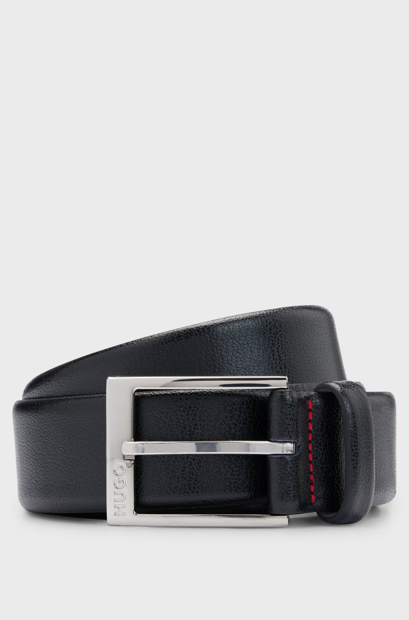 Hugo Boss Cinturón de piel granulada con hebilla plateada pulida con detalle de logo