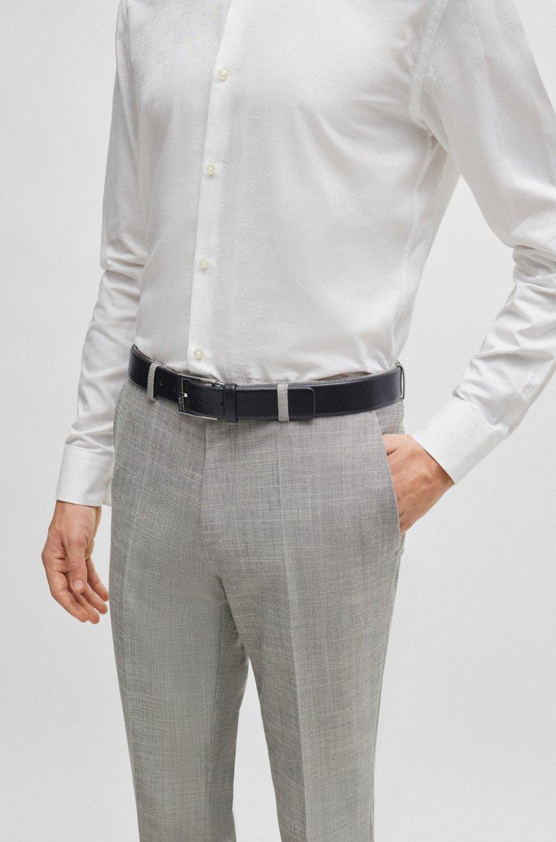 Hugo Boss Cinturón de piel granulada con hebilla plateada pulida con detalle de logo Venta caliente