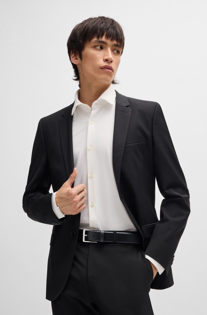 Hugo Boss Cinturón de piel granulada con hebilla plateada pulida con detalle de logo Venta caliente