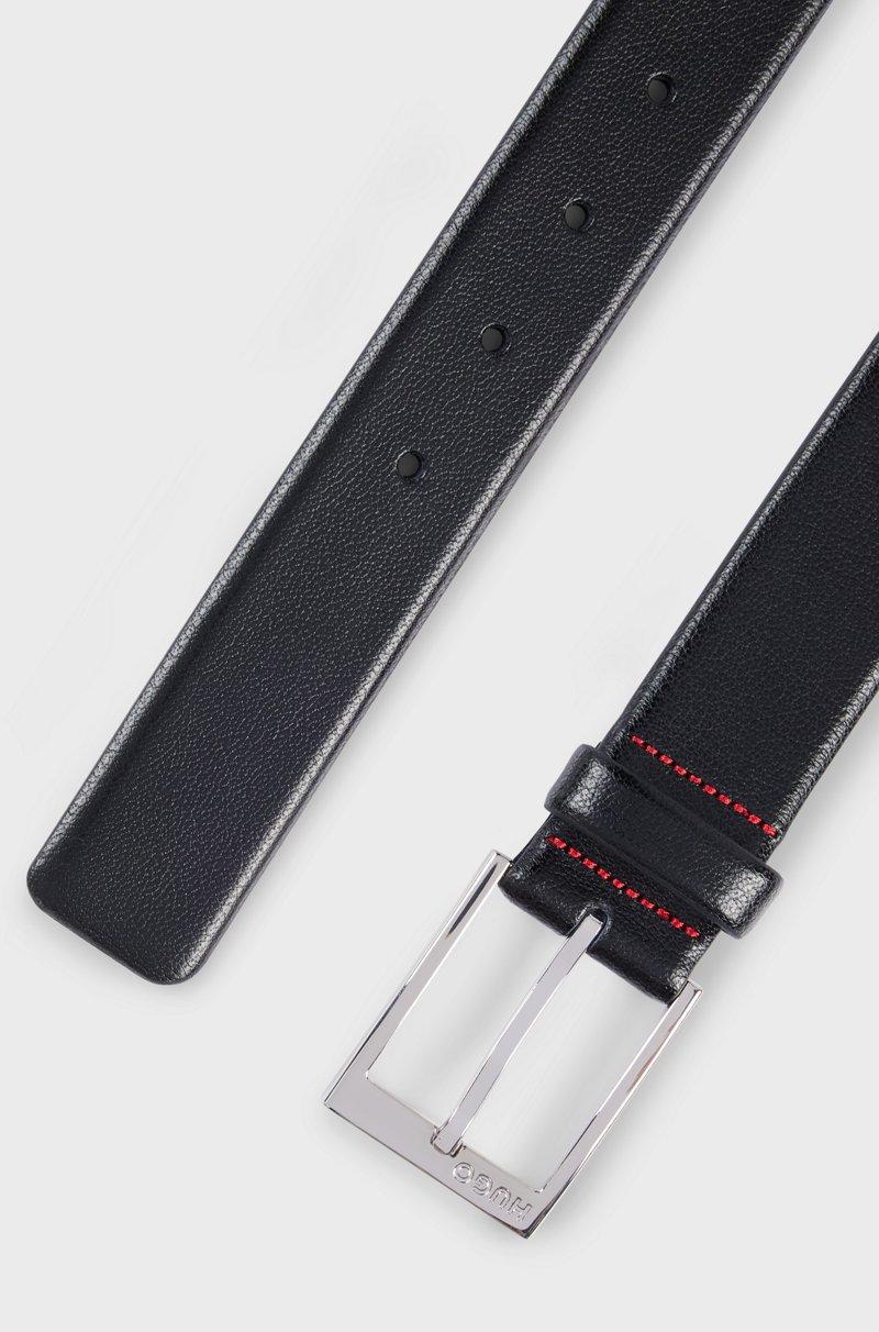 Hugo Boss Cinturón de piel granulada con hebilla plateada pulida con detalle de logo Venta caliente