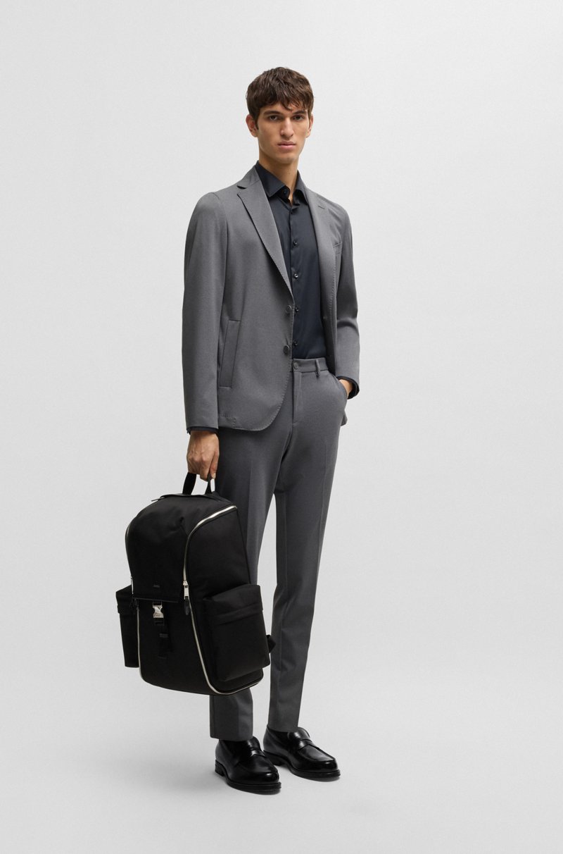 Hugo Boss Mochila de varios bolsillos con cierre de cremallera y ribetes de la marca Rebajas de fábrica