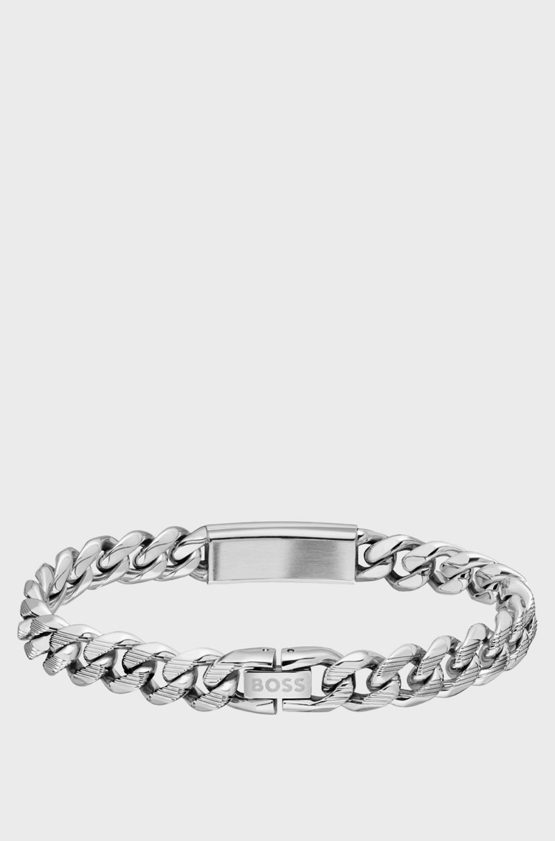 Hugo Boss Brazalete de cadena plateada con placa con logo Liquidación