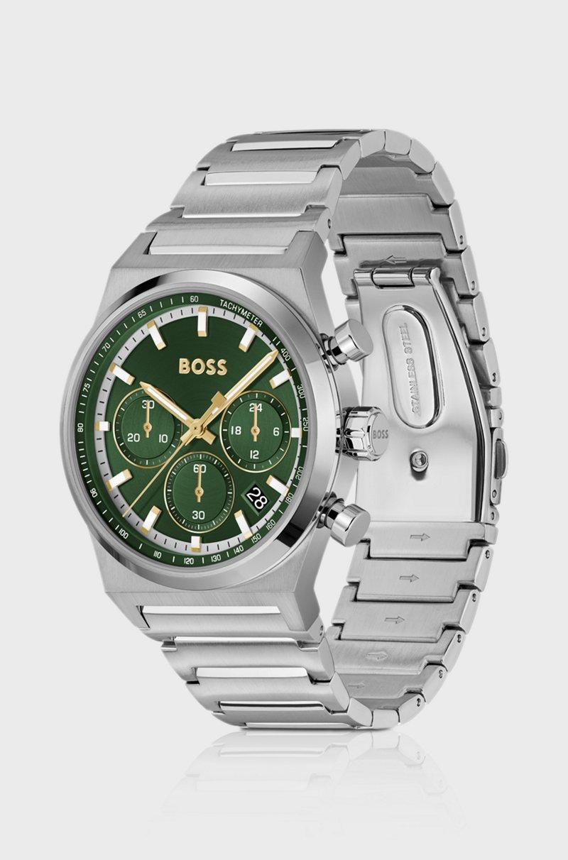 Hugo Boss Cronógrafo de acero en tono plateado con esfera verde Mejor oferta
