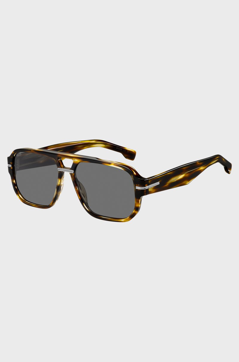 Hugo Boss Gafas de sol de acetato estampado con detalles metálicos plateados