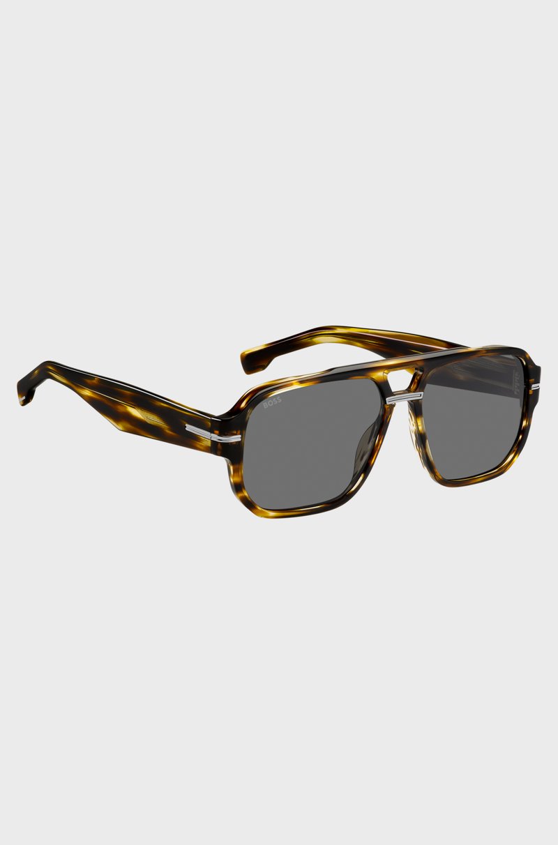 Hugo Boss Gafas de sol de acetato estampado con detalles metálicos plateados ÚLTIMAS EDICIONES