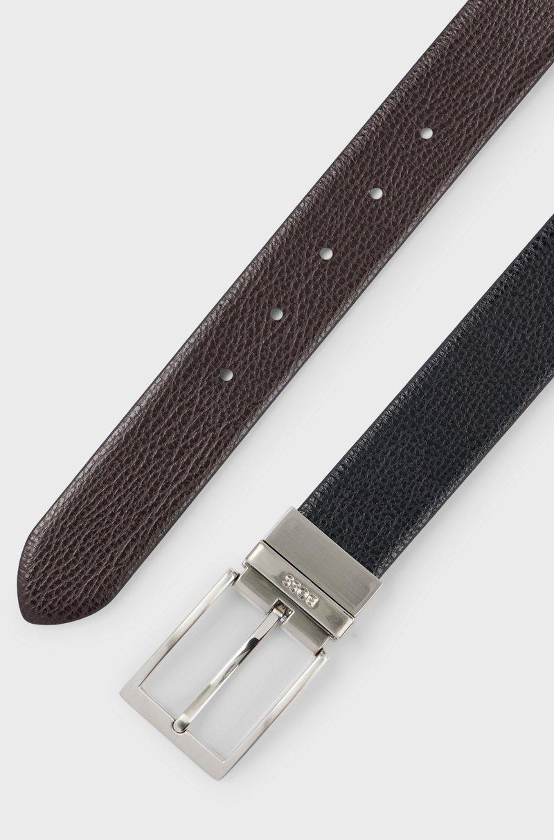 Hugo Boss Cinturón reversible de piel italiana granulada con logo en la trabilla Promoción por tiempo limitado
