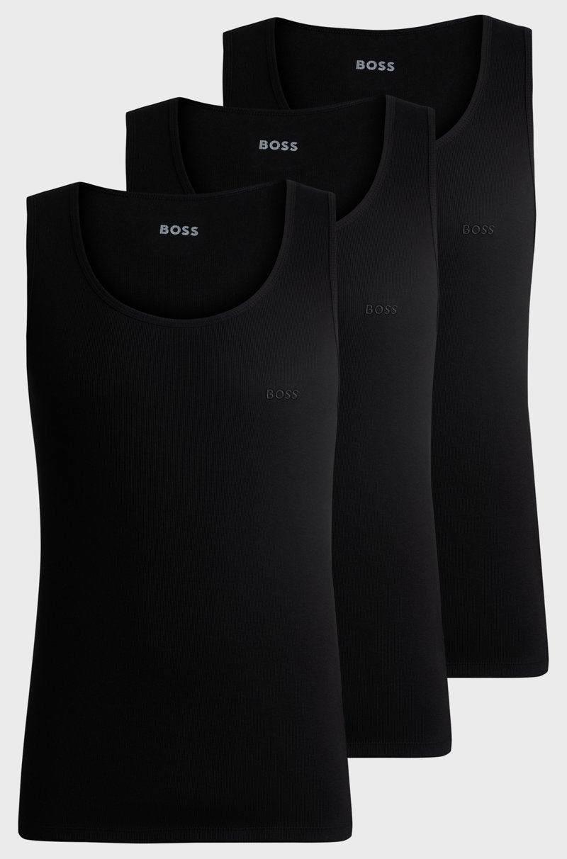Hugo Boss Paquete de tres camisetas de tirantes de algodón con logo bordado