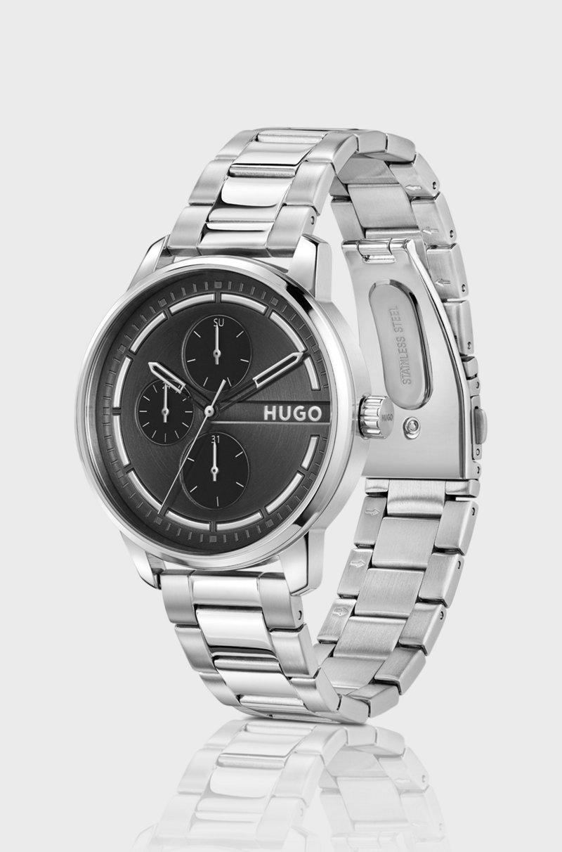 Hugo Boss Reloj de esfera negra con pulsera de eslabones de acero inoxidable Superdescuento