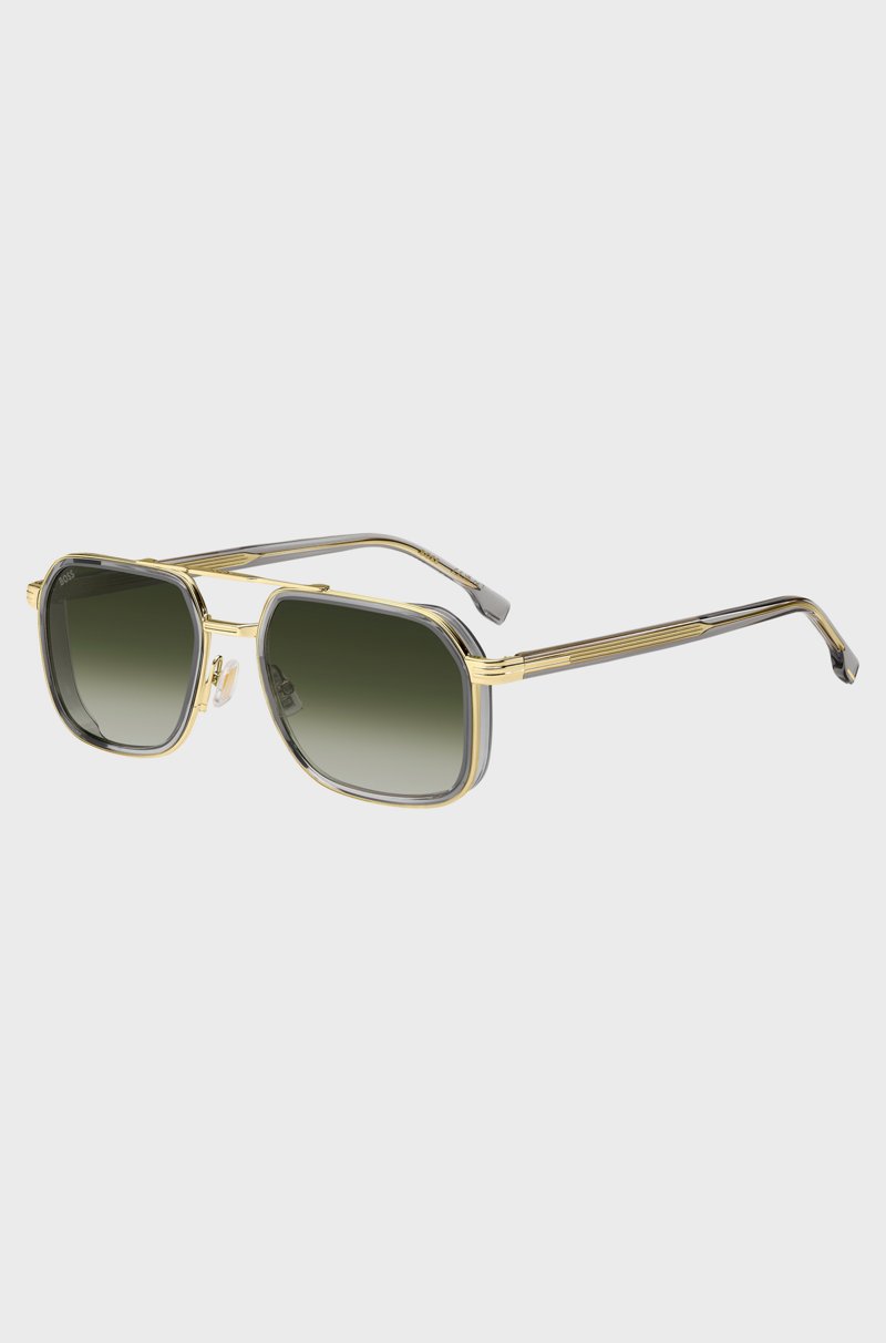 Hugo Boss Gafas de sol con efecto a capas en acero y acetato gris