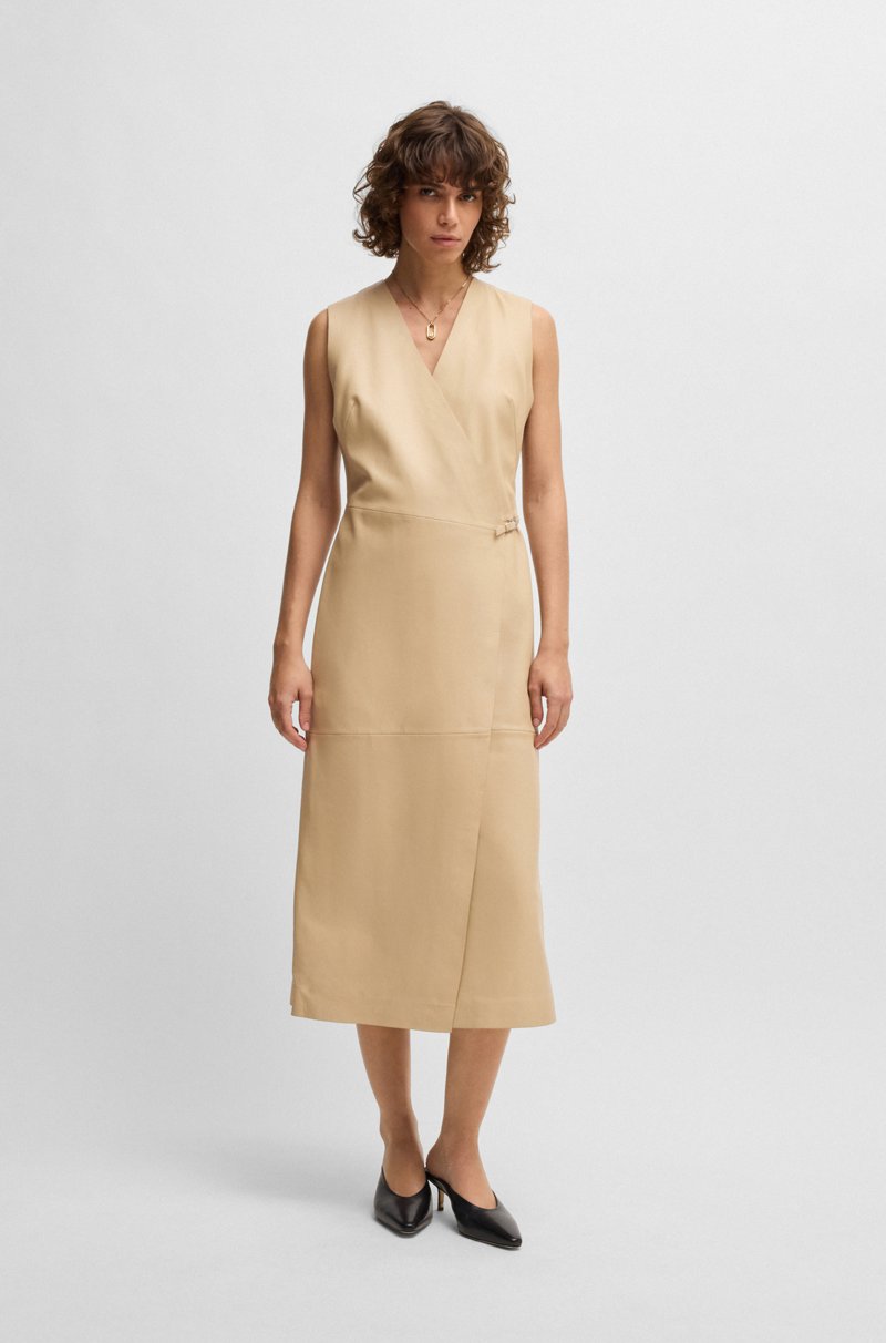 Hugo Boss Vestido recto de piel con parte delantera cruzada Libre de impuestos