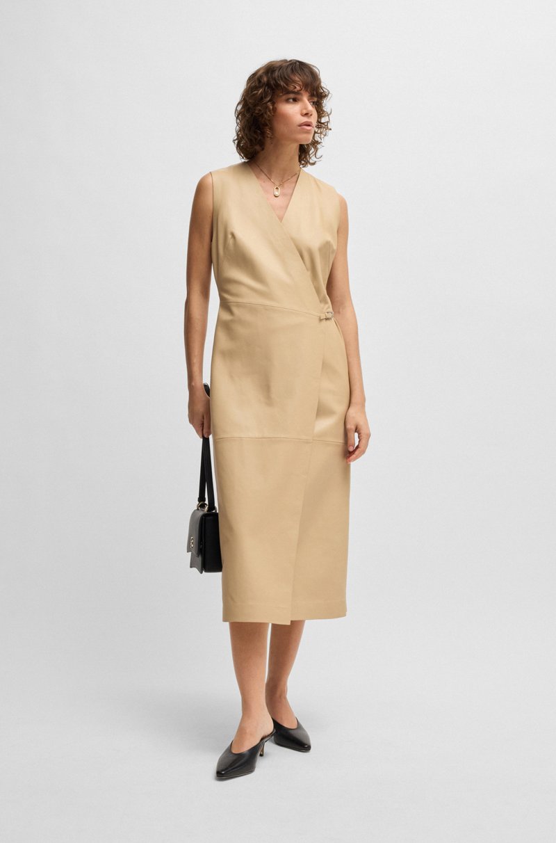 Hugo Boss Vestido recto de piel con parte delantera cruzada Libre de impuestos