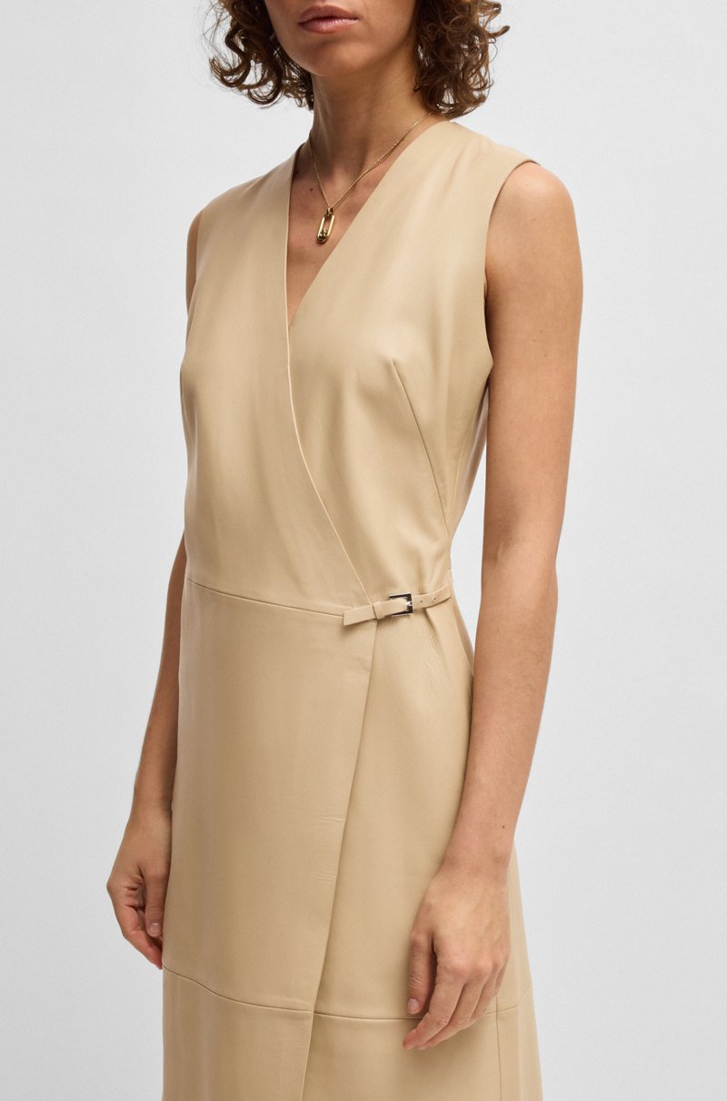 Hugo Boss Vestido recto de piel con parte delantera cruzada Libre de impuestos