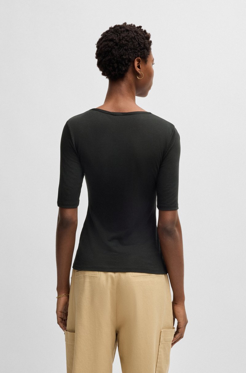 Hugo Boss Camiseta con escote redondeado en tejido elástico acanalado Oferta exclusiva