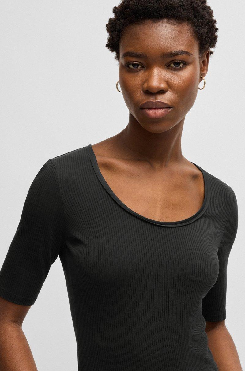 Hugo Boss Camiseta con escote redondeado en tejido elástico acanalado Oferta exclusiva