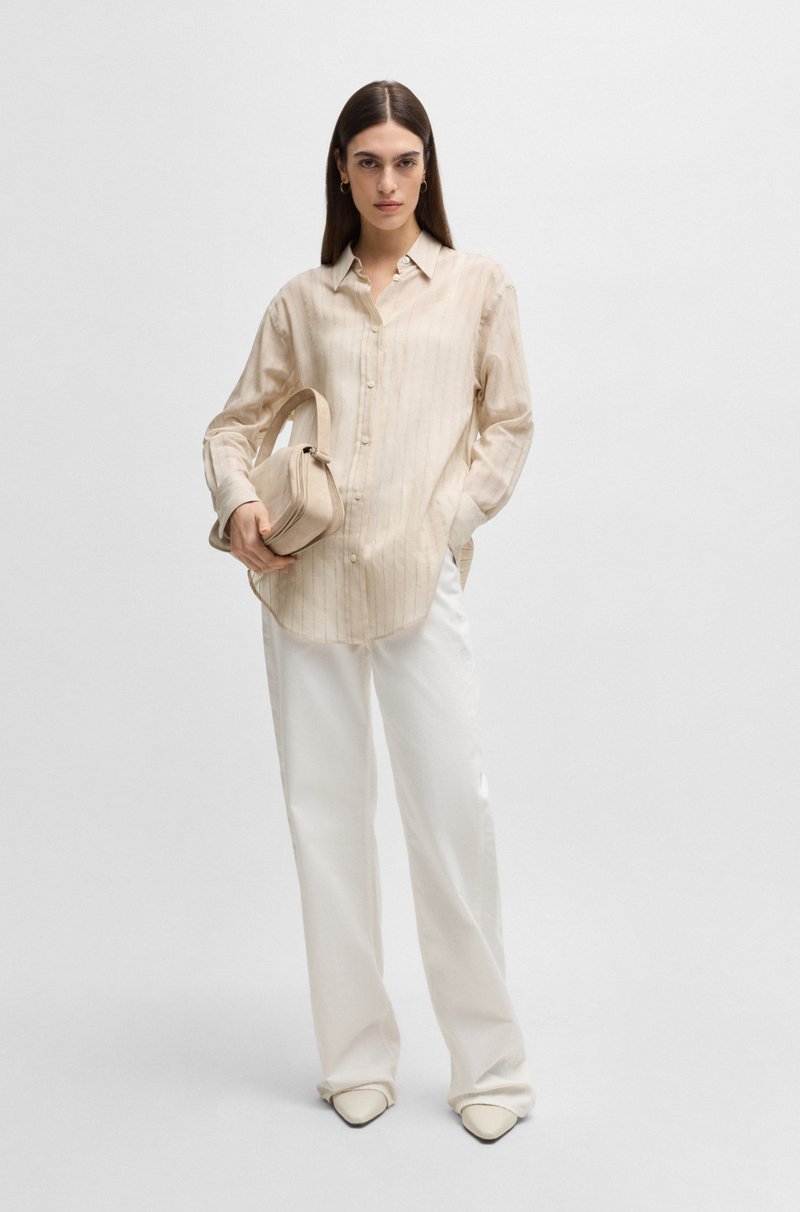 Hugo Boss Blusa regular fit de algodón a rayas Última moda