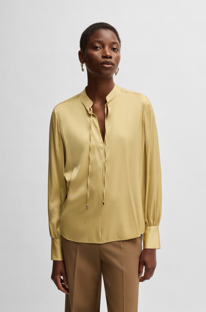 Hugo Boss Blusa relaxed fit en seda elástica con cuello ojo de cerradura Rebajas de fin de temporada