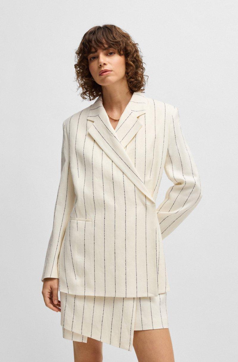 Hugo Boss Chaqueta de traje relaxed fit en bouclé de mezcla de lino a rayas