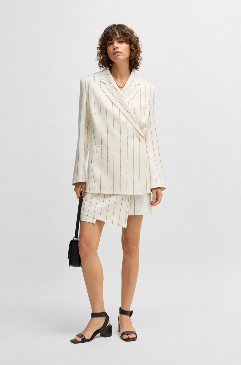 Hugo Boss Chaqueta de traje relaxed fit en bouclé de mezcla de lino a rayas Precio ultrabajo