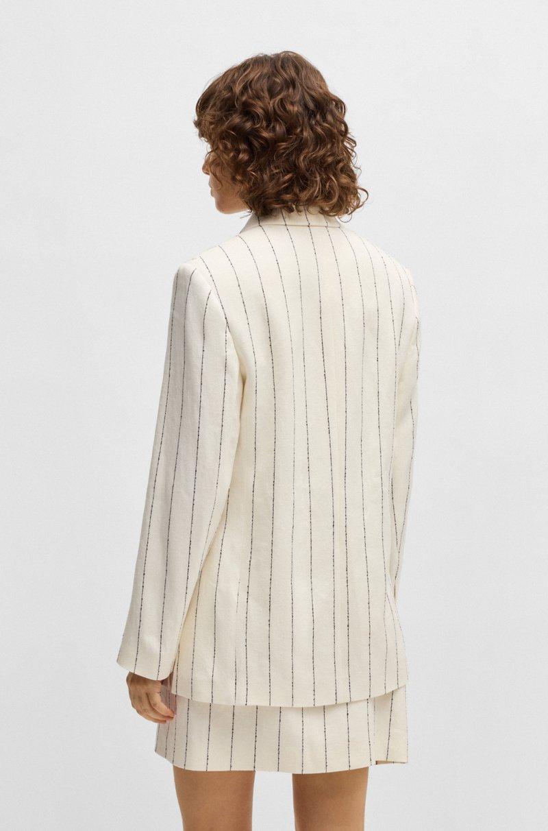 Hugo Boss Chaqueta de traje relaxed fit en bouclé de mezcla de lino a rayas Precio ultrabajo