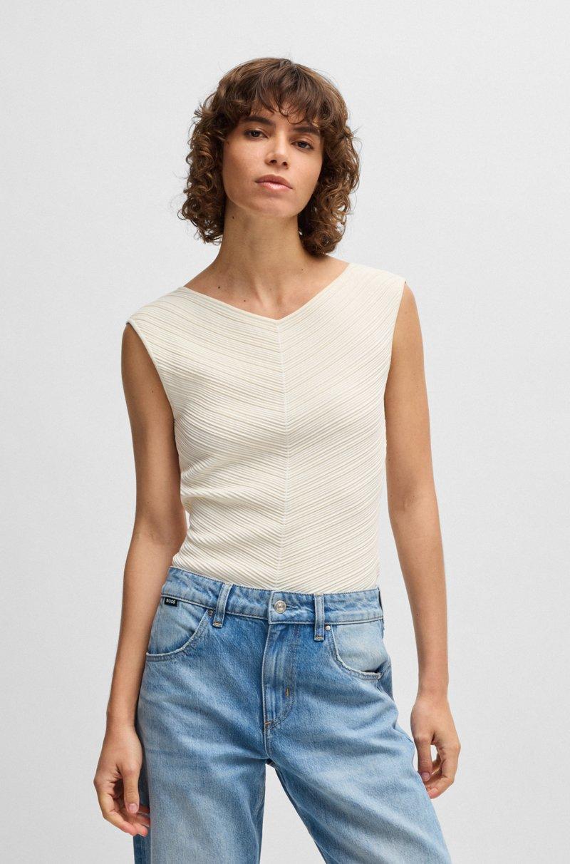 Hugo Boss Top con cuello en pico y estructura de punto