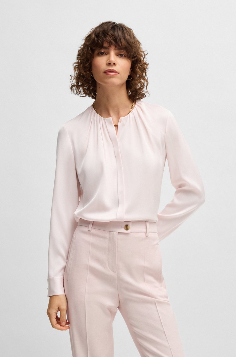 Hugo Boss Blusa sin cuello regular fit en seda con elástico Outlet online