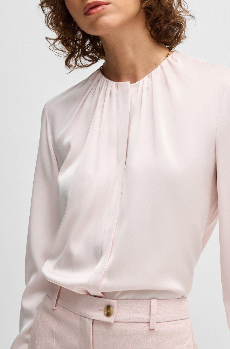 Hugo Boss Blusa sin cuello regular fit en seda con elástico Outlet online