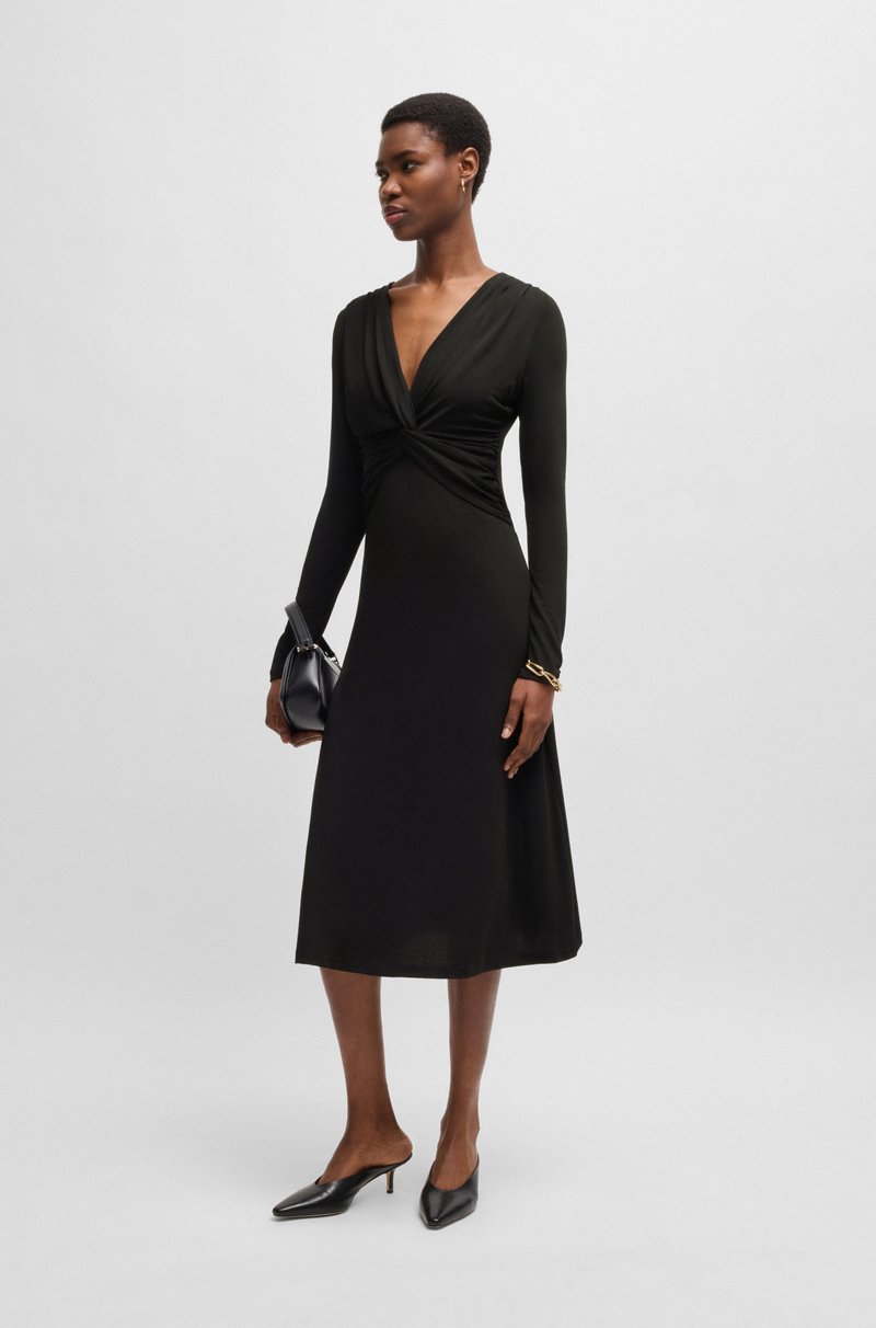 Hugo Boss Vestido de crepé elástico con detalle cruzado en la parte delantera Descuento