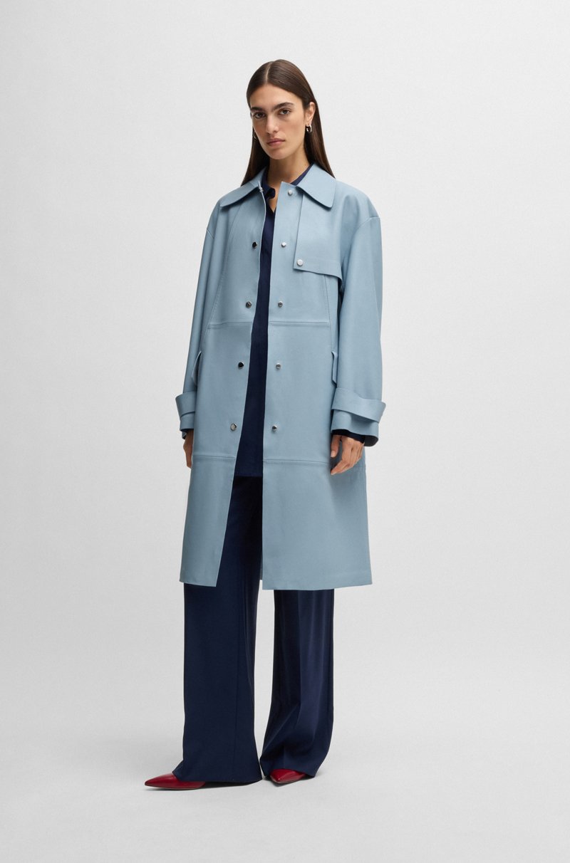 Hugo Boss Gabardina de piel con ribetes plateados Tienda