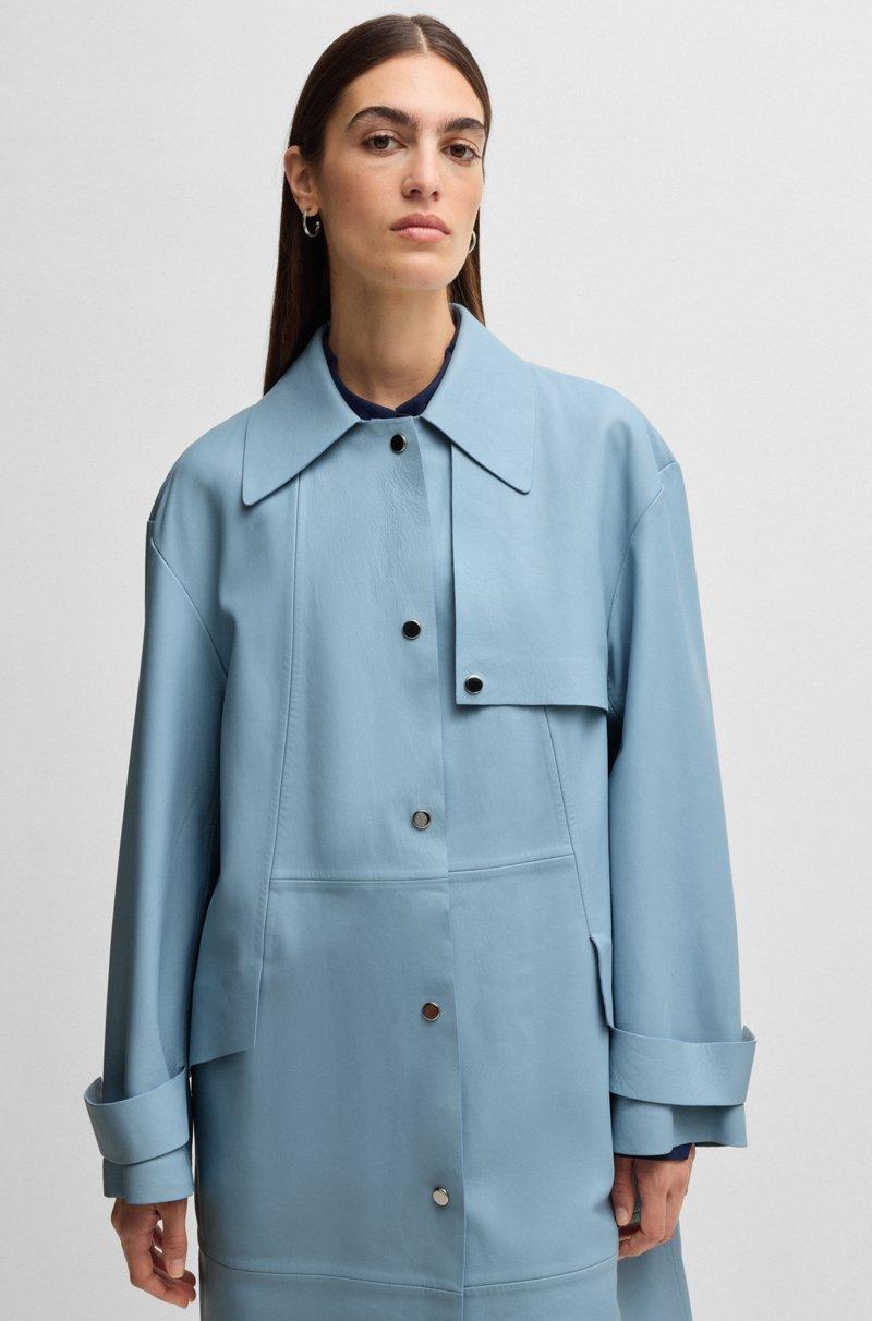 Hugo Boss Gabardina de piel con ribetes plateados Tienda