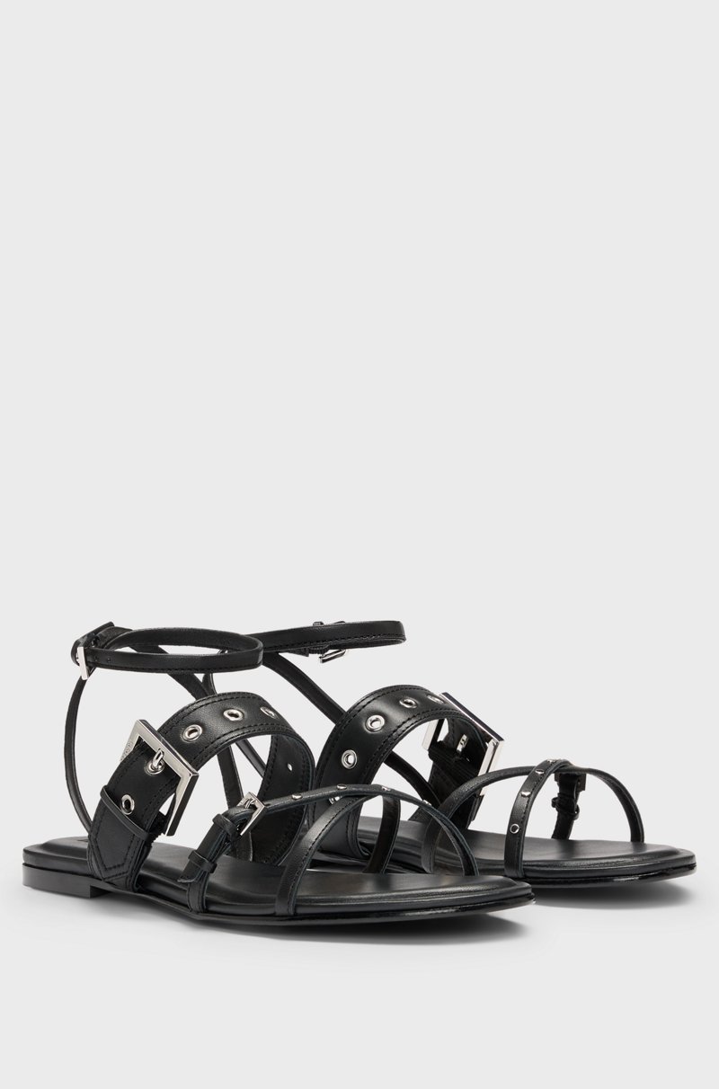 Hugo Boss Sandalias de piel con remaches y ojales metalizados