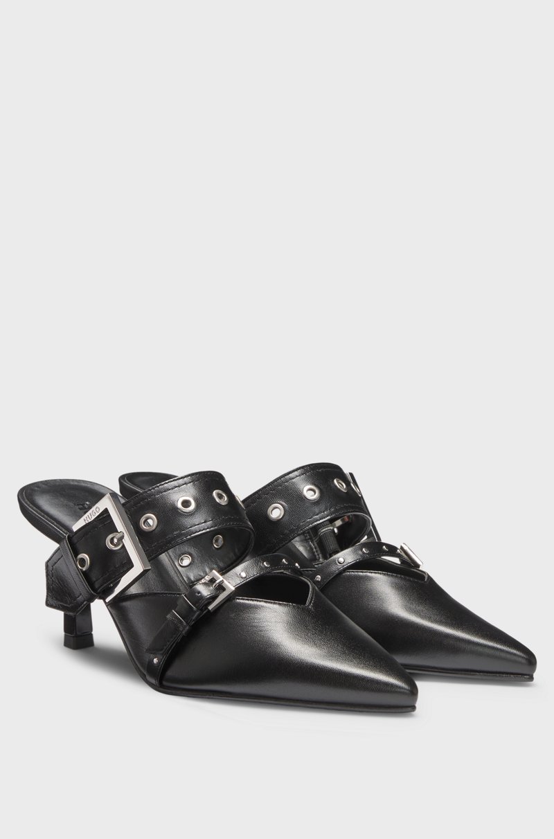 Hugo Boss Mules de piel de napa con dos correas con hebilla Precios de Black Friday