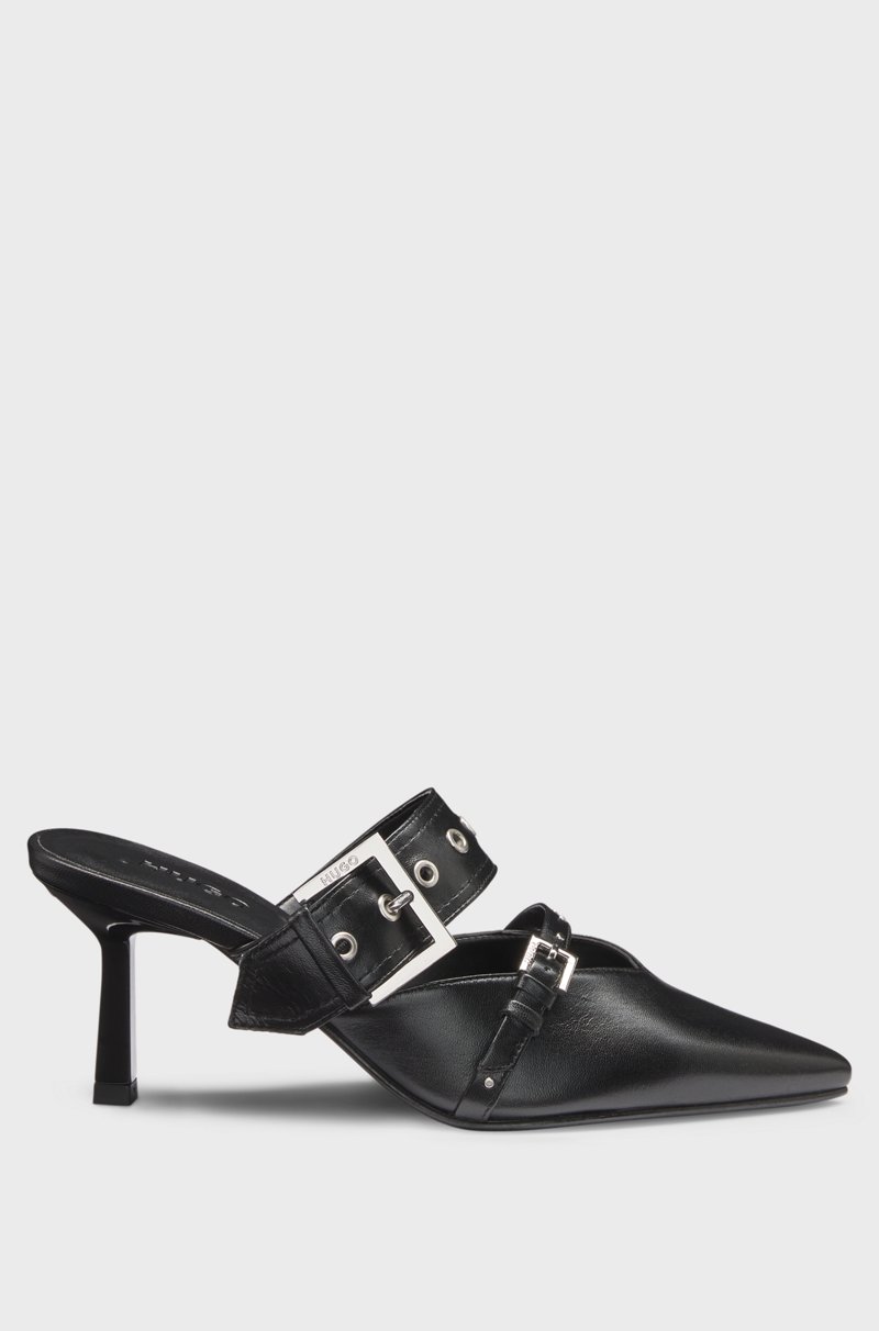 Hugo Boss Mules de piel de napa con dos correas con hebilla Precios de Black Friday